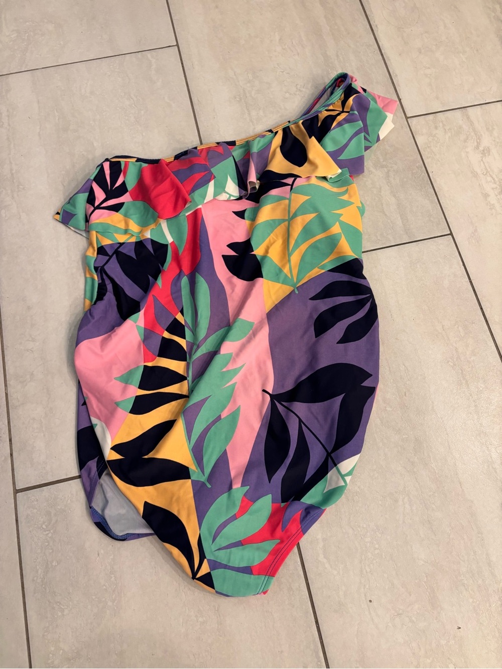 Maternity One-Shoulder Tropical Print Swimsuit - Pink & Multicolor